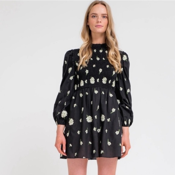 Another Girl Floral Embroidered Black Dress- size small (4) - Picture 3 of 8